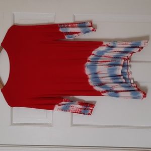 NWT Xtraordinary  MELON/DENIM Tunic Top SZ L